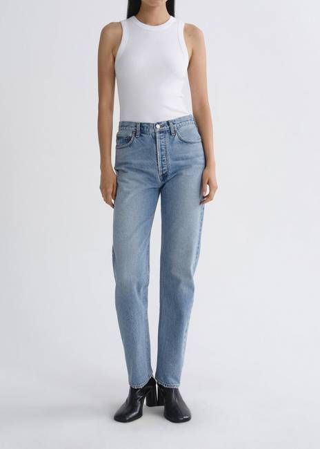 90's Pinch Waist High Rise Straight Long in Stage