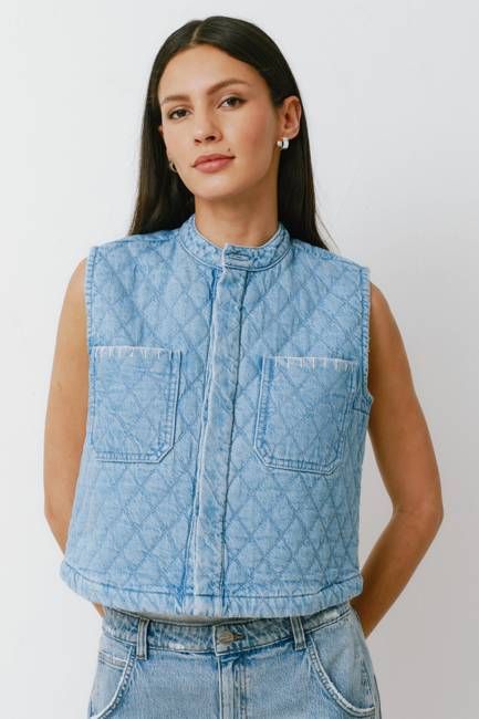 Pablo Quilted Denim Vest in Summer Sky