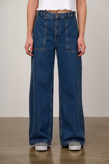 Delores - Wide Leg Denim Jeans in Mid Wash Blue