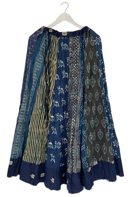 NEW! Flared Cotton Blockprint Patchwork Skirt No. 4