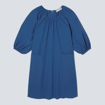 The Seersucker Puff Sleeve Dress | Deep Blue