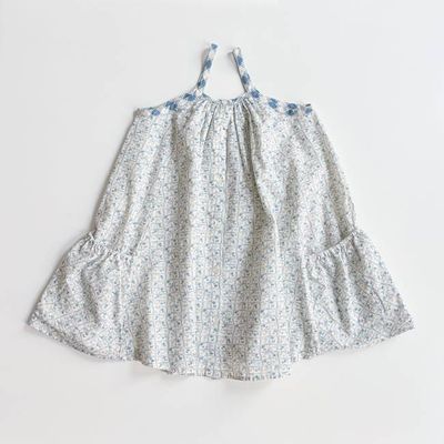 Prim Dress, Flower Press Print, Azul, Size 5
