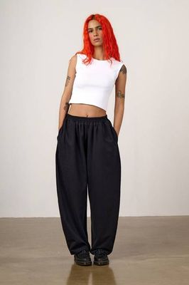 Freddie - Barrel Leg Cotton Jersey Trousers in Black