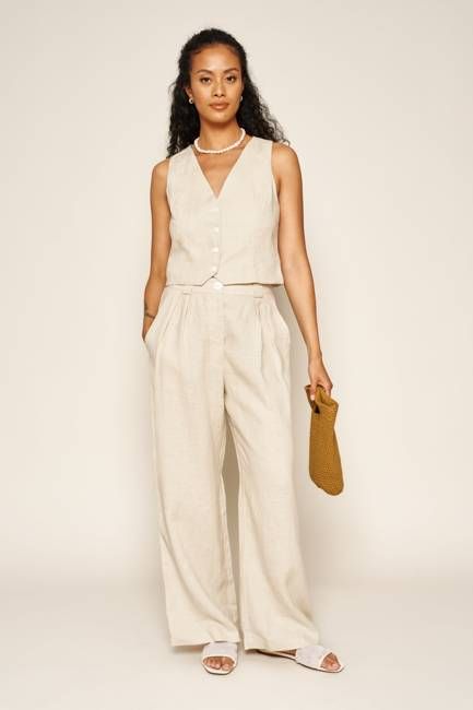 Leanna Pant in Oatmeal Linen