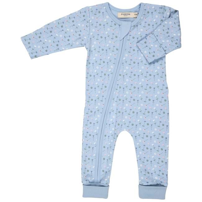 Zip Romper - Flowers, Blue