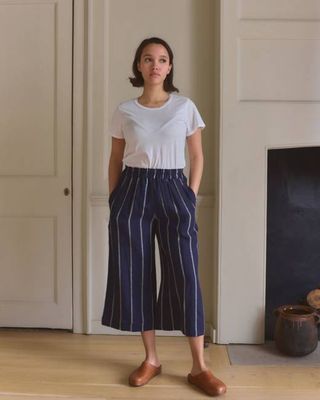 Culottes No.11 Linen Cropped Pants in Blundell Stripe