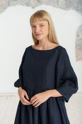 Smock Gaia Nursing Dress, 3/4 Sleeve, Night Navy