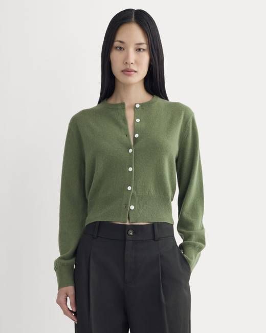 Cashmere Cropped Cardigan | Forest Green