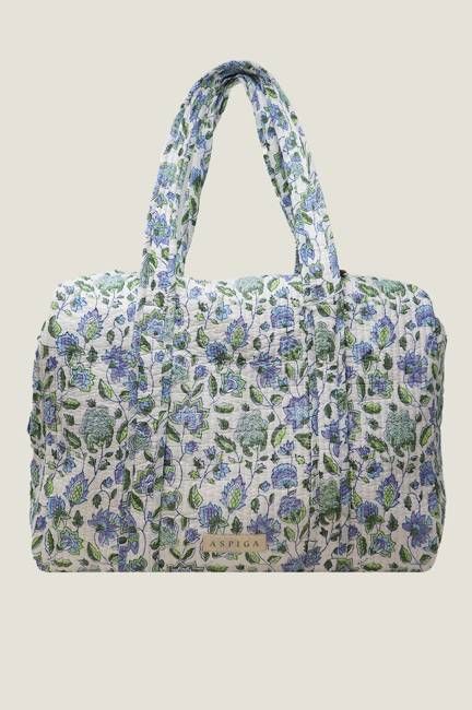 Block Print Organic Cotton Weekend Bag | Blue/Green