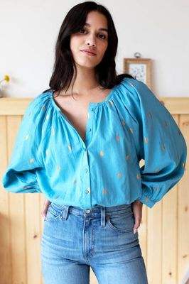 Frances Blouse - Gold Leaf Delphinium