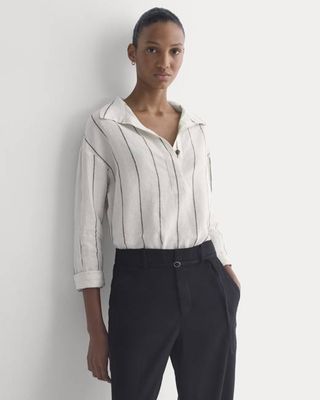 Popover Shirt in Linen | Gardenia/Meteorite