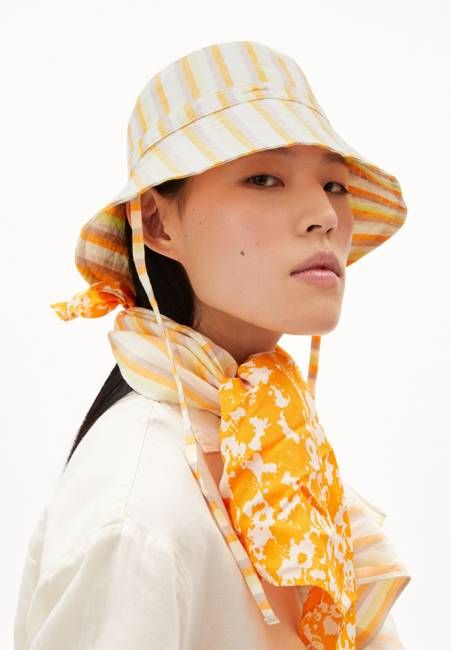 HAALEY STRIPED LINO| off white-mangorange