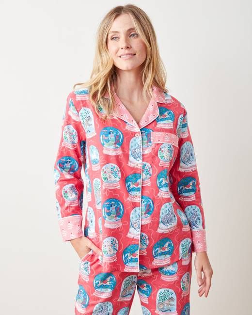 Snow Globe Magic - Lightweight Flannel Long PJ Set - Red Ribbon