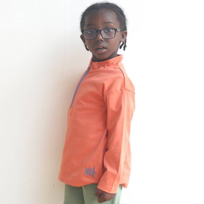 Half-Zip Jersey Top - Orange