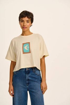 Zayla - Cropped Boxy T-Shirt in Ecru New Moon Print