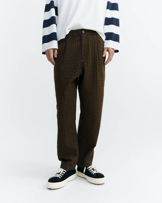 Brown seersucker loose pants Luc