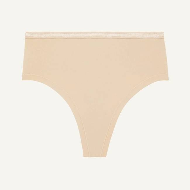 Organic Cotton High-Rise Thong in Wheat