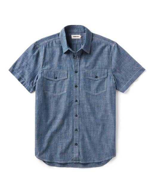 The Short Sleeve Crew Shirt in Washed Indigo Chambray