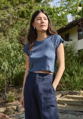Crop Pointelle Tee Indigo