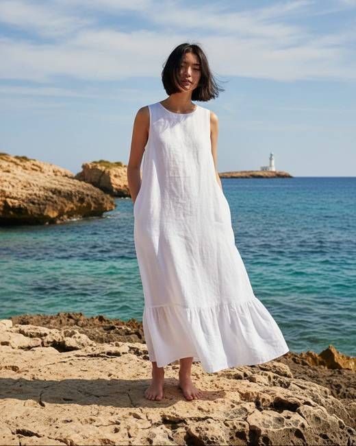 Jane - Linen Dress is White