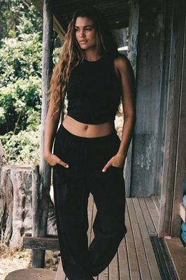 Daybreak Essential Crop Tank - Black Cotton Rib