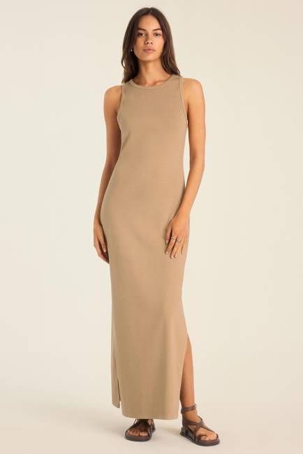 Daybreak Essential Midi Dress - Latte Cotton Rib