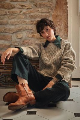 PAOLA Irish Cable Sweater in Merino Wool - Beige