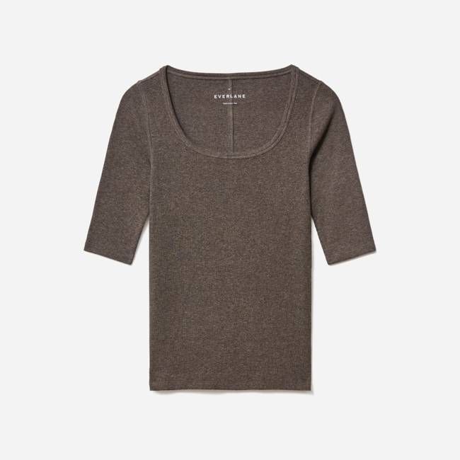 The Luxe Micro-Rib Scoop-Neck Tee | Heathered Fatigue