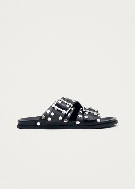 Alba Studs Black Leather Sandals