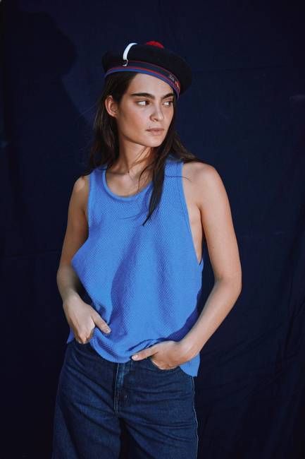 LARA Tank Top in Organic Cotton - Cyan Blue