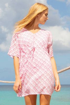 Manilla Organic Cotton Kaftan | White/Pink