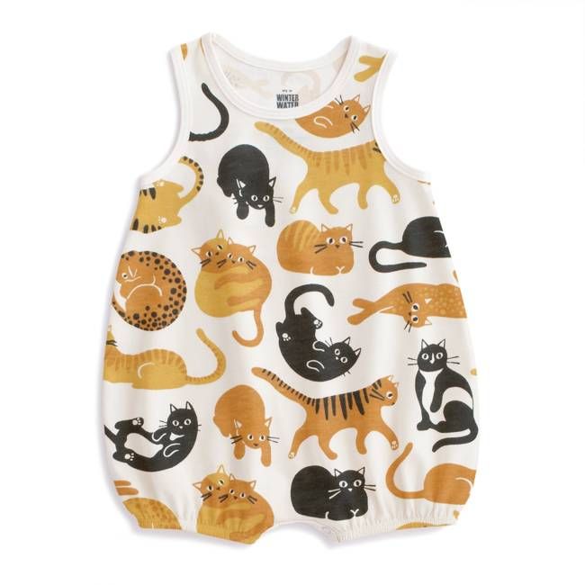 Bubble Romper - Cat Friends Gold & Yellow
