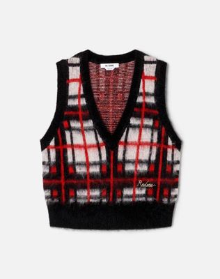Tartan V Neck Vest - Black/Red/White