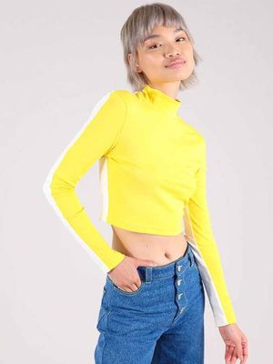 Bougie Crop Turtleneck Top, BCI Cotton, in Yellow & White