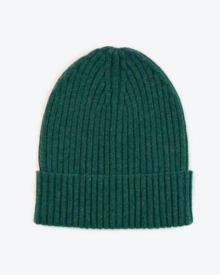 Miss Pompom Green Wool-Ribbed Beanie