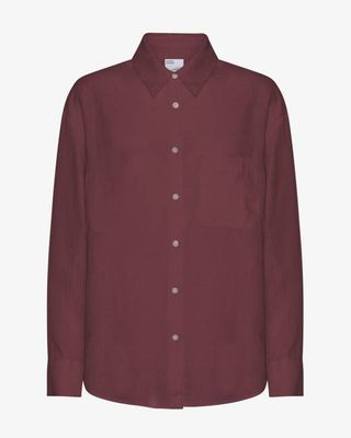 Linen Oversized Shirt - Oxblood Red