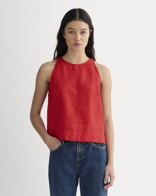The Linen High-Neck Tank | Classic Red