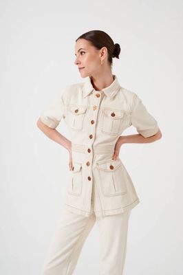 Ani Half Sleeve Denim Jacket in Ecru