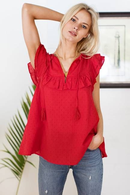 Antoinette Top - Red Swiss Dots