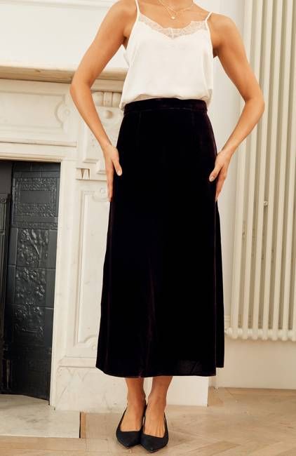 Velvet Midi Skirt | Aubergine