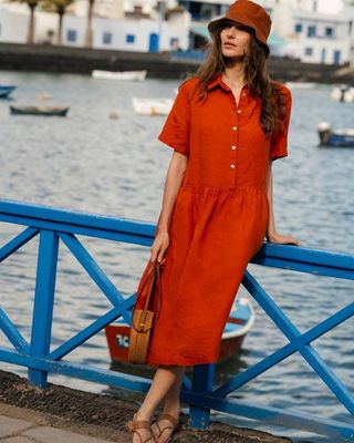 Elaine - Linen Dress in Burnt Orange