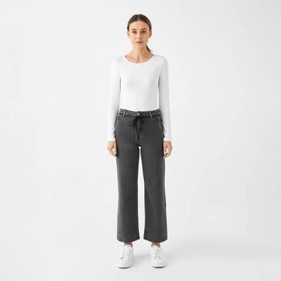 DEW Flared Cropped Soft Denim - French Pocket - Medium Grey