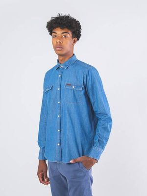 MEN'S ORGANIC COTTON DENIM SHIRT FURAY MID BLUE DENIM