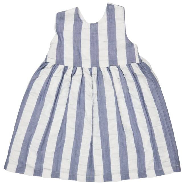 Cross-Back Dress (Seersucker Wide Stripe) - Indigo