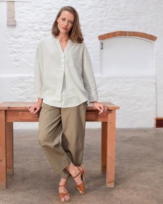 Petra Striped Collarless Blouse