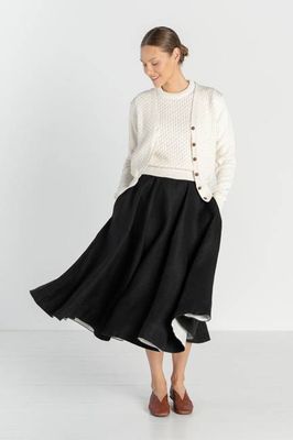 Classic – Full-Circle Twill Linen Midi Skirt