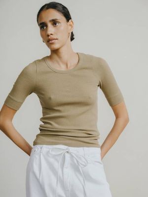 Rib Tee, Ribbed Silk Noil Jersey, Cactus