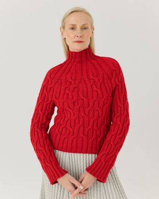 Bangos: Mohnroter Pullover aus Merinowolle