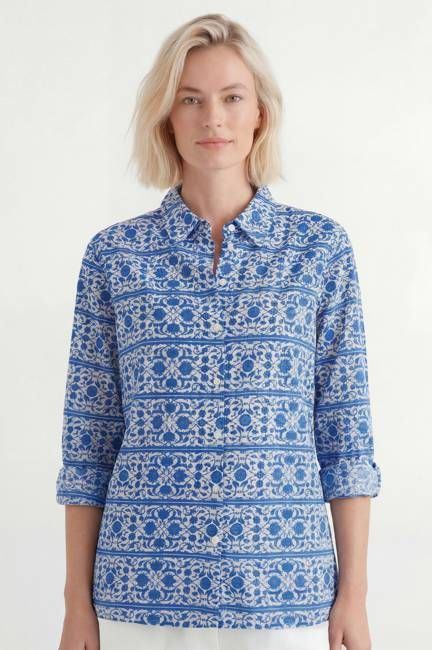 Tiana Organic Cotton Shirt | Blue/White