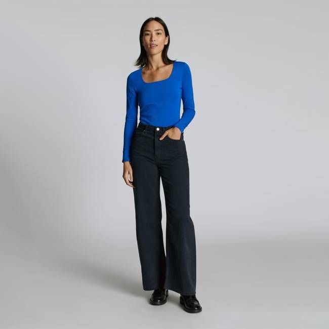 The Long-Sleeve Supima® Square-Neck Bodysuit | Lapis Blue | Bikini